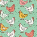Seamless pattern of Farm Animals colorful chickens hand drawing on simple backgrounds, Fun animal pattern, generated ai Royalty Free Stock Photo