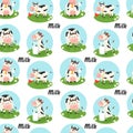 Seamless pattern with farm cows and milk bottle Royalty Free Stock Photo