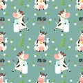 Seamless pattern with farm cows and milk bottle Royalty Free Stock Photo