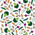 Seamless pattern with Farmers market vegetables. Cartoon background. Healthy food Vector doodle illustration. For web