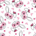 Seamless pattern with fashion bunny girl with glasses isolated on white background Royalty Free Stock Photo