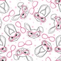 Seamless pattern with fashion bunny girl with glasses isolated on white background Royalty Free Stock Photo