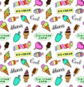 Seamless pattern with fashion patch badges. Pop art. Vector background stickers, pins, patches in cartoon 80s-90s comic