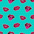 Seamless pattern with fashionable lips patch set