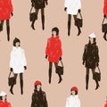 Seamless pattern of fashionable women in the fur coats Royalty Free Stock Photo