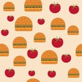 Seamless pattern fast food background. Burger, cheeseburger backdrop for design. Delicious vector illustration of food Royalty Free Stock Photo