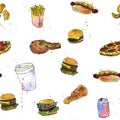 Seamless pattern with fast food sketch