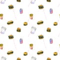 Seamless pattern with fast food sketch