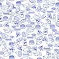 Seamless Pattern Fast Food Snack Picnic Unhealthy