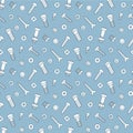 Seamless pattern of fasteners. Bolts, screws and nuts in doodle style. Hand drawn building material.