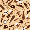 Seamless pattern of Fathers day. Flat set icons on white background.