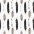 Seamless pattern with feather and arrows in vector Royalty Free Stock Photo
