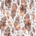 Seamless pattern with feathers, beads and crystals gems. Vector illustration. Royalty Free Stock Photo