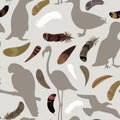 Seamless pattern with feathers and birds