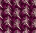 Seamless pattern feathers on black.