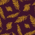 Seamless Pattern with Feathers golden on a Purple-violet Royalty Free Stock Photo