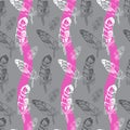 Seamless pattern with feathers on a striped background. Royalty Free Stock Photo