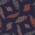 Seamless Pattern with Feathers. Vintage Artistically hand drawn