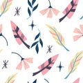 Seamless pattern with feathers. Wallpaper in boho style. Indian aztec geometric feathers and flowers background. For wallpaper,