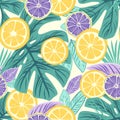 This seamless pattern features delicate citrus slices nestled amongst pastel-colored foliage, offering a soft and Royalty Free Stock Photo