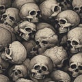 Seamless Pile of Skulls in a Hand-Drawn Grungy Look Illustration