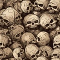 Seamless Pile of Skulls in a Hand-Drawn Grungy Look Illustration