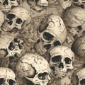 Seamless Pile of Skulls in a Hand-Drawn Grungy Look Illustration