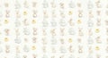 A seamless pattern features watercolor illustrations of small, cute animals, Royalty Free Stock Photo