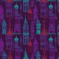 Seamless pattern featuring abstract illustrations of European-style architectural Royalty Free Stock Photo