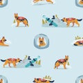 Seamless Pattern Featuring Adorable Rescuer Dogs In Various Actions and Poses Capturing Spirit Of Compassion And Loyalty