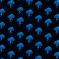 Seamless pattern featuring blue cloud and lightning icons on a dark background. Each Royalty Free Stock Photo