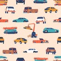 Seamless Pattern Featuring Broken Dump Cars, A Gritty Industrial Design With Rugged Charm, Edgy Repeated Background Royalty Free Stock Photo