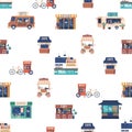 Seamless Pattern Featuring Charming Street Coffee Houses, Where Aromatic Brews And Cozy Atmospheres, Tile Background