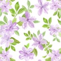 Seamless pattern featuring clusters of pastel lilac watercolor flowers and foliage for a fresh and light textile or Royalty Free Stock Photo