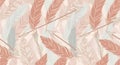 Seamless pattern of delicate feathers and arrows in soft pastel colors Royalty Free Stock Photo