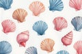 Seamless pattern with colorful seashells on white background. Royalty Free Stock Photo