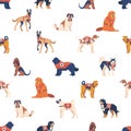 Seamless Pattern Featuring Courageous Avalanche Rescue Dogs, Showcasing Their Bravery, Cartoon Vector Tile Background