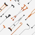 Seamless Pattern Featuring Crutches And Walking Canes In A Symmetrical Design, Perfect For Medical Projects