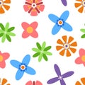 Seamless Pattern Featuring Geometric Flowerheads, Creating A Harmonious And Lively Design That Brings A Burst Of Color