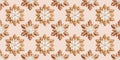 Watercolor gingerbread snowflake cookie seamless pattern on soft beige background, cozy Christmas and winter holiday design Royalty Free Stock Photo