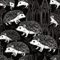 Hedgehogs and Gothic Architecture Pattern Royalty Free Stock Photo