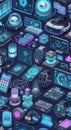 High-End Seamless Futuristic Tech Pattern with AI Devices Holograms and Digital Data Nodes Royalty Free Stock Photo