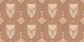 Seamless pattern featuring illustrated macrame wall hangings in neutral tones against a brown background. Royalty Free Stock Photo