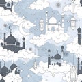 Elegant Islamic Mosque Pattern with Moons and Stars Royalty Free Stock Photo