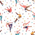 Seamless Pattern Featuring Male And Female Characters Bouldering, Scaling Rock Walls With Determination And Agility