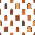 Seamless Pattern Featuring Medieval Doors In Various Styles And Sizes, Creating A Captivating And Mysterious Atmosphere