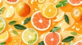 Citrus seamless pattern with oranges, lemons, and grapefruit on white background AIG50