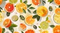 Citrus seamless pattern with oranges, lemons, and grapefruit on white background AIG50