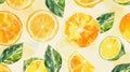 Citrus seamless pattern with oranges, lemons, and grapefruit on white background AIG50