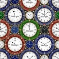 Seamless pattern featuring ornate clock faces set to midnight Royalty Free Stock Photo